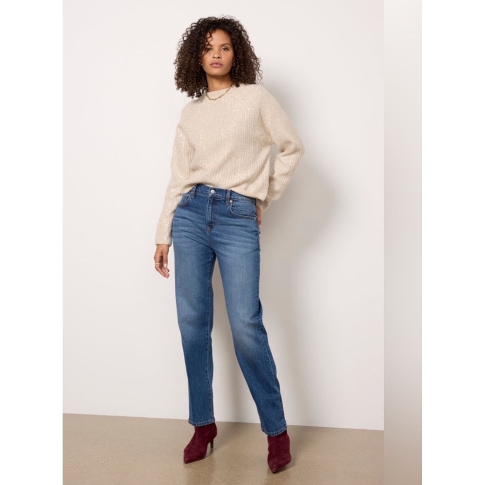 Evereve The Ever Straight High Rise Jeans Medium Wash Button‎ Fly Size 31